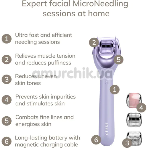 Массажер-роллер для лица с микроиглами Geske MicroNeedle Face Roller 9 in 1, сиреневый