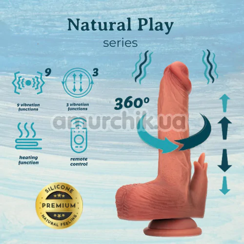 Вібратор з поштовхами, ротацією і підігрівом Natural Play Thrusting Dildo With Swing Motion And Heating D7, тілесний