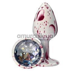 Анальная пробка с прозрачным кристаллом Alume Decor Metal Plug S, бело-розовая - Фото №1