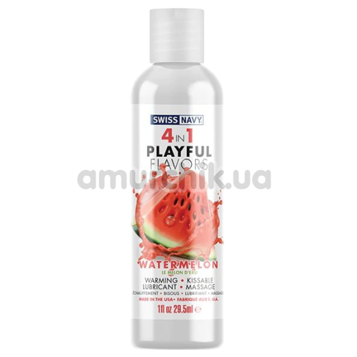 Лубрикант з зігріваючим ефектом Swiss Navy 4 in 1 Playful Flavors Watermelon - кавун, 29.5 мл - Фото №1