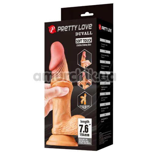 Фалоімітатор Pretty Love Sliding Skin Duvall 7.6, тілесний