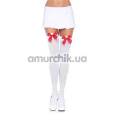 Панчохи з червоним бантиком Nylon Thigh Highs With Bow, білі - Фото №1