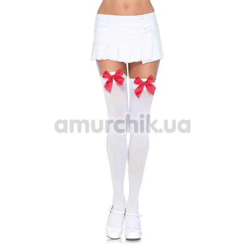 Чулки с красным бантиком Nylon Thigh Highs With Bow, белые