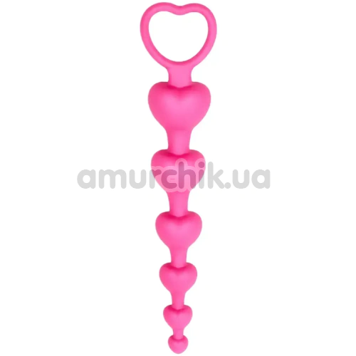 Анальная цепочка Alume Silicone Heart Bead Anal Chain, розовая - Фото №1