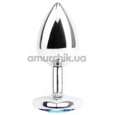 Анальна пробка з блакитним кристалом Heart Gem Anal Plug, срібна - Фото №1