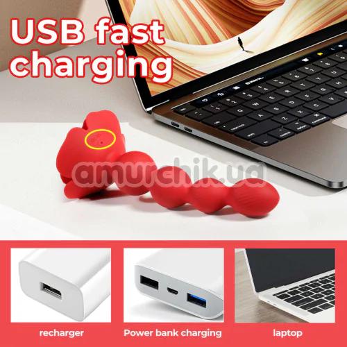 Анальный стимулятор с ротацией Boss Series Flower Butt Plug, красный