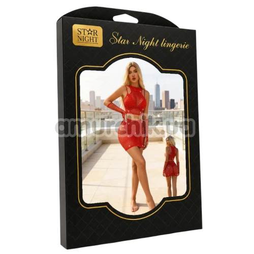 Комплект Star Night Mesh Sparkle Set, красный: топ + юбка + перчатки