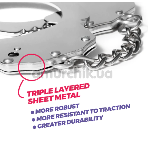 Наручники з червоним хутром Crushious Spangle, срібні