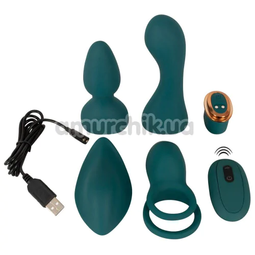 Набір секс-іграшок Couples Choice RC Mini Vibrator With 4 Attachments, зелений