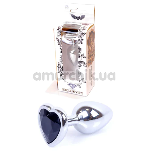 Анальна пробка з чорним кристалом Exclusivity Jewellery Silver Heart Plug, срібна
