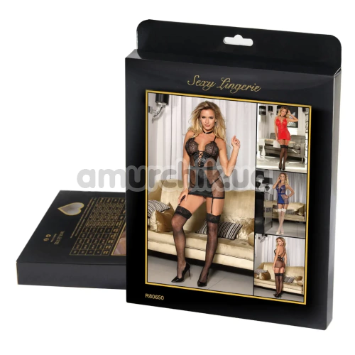 Комплект Star Night Elegis Babydoll, чорний: пеньюар + трусики-стрінги