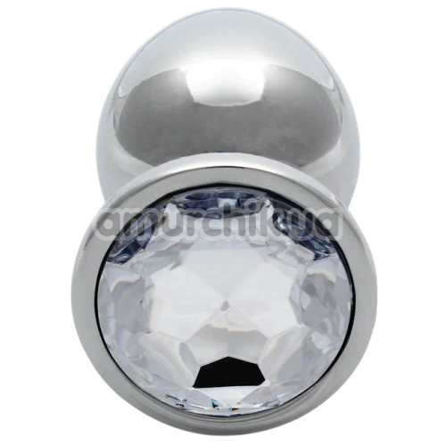 Анальная пробка с прозрачным кристаллом Ouch! Metal Butt Plug Medium, серебряная