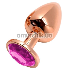 Анальна пробка з рожевим кристалом Wooomy Tralalo Metal Plug L, золота - Фото №1