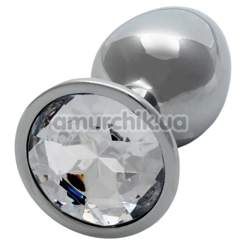 Анальная пробка с прозрачным кристаллом Ouch! Metal Butt Plug Small, серебряная