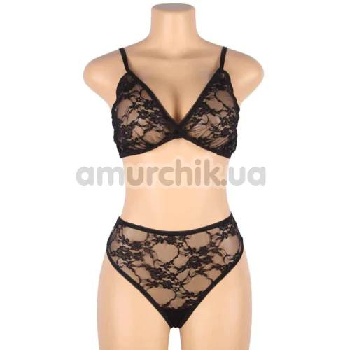 Комплект Star Night Lace Lingerie With Long Gloves, черный: бюстгальтер + трусики + перчатки