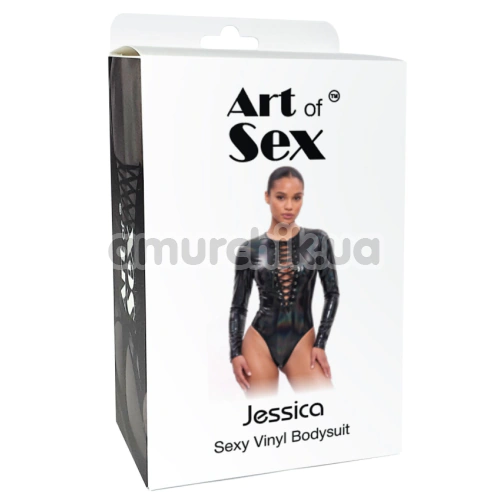 Боди виниловое с рукавами Art of Sex Jessica Holographic, черное