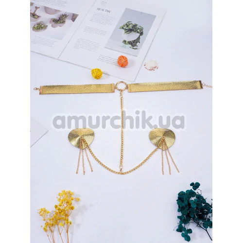 Украшения для сосков с чокером JSY Nipple Sticker RT236114, золотые