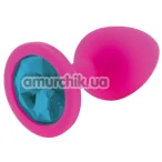 Анальна пробка з блакитним кристалом RelaXxxx Silicone Plug Medium, рожева - Фото №1