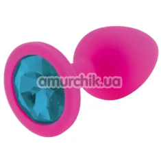 Анальная пробка с голубым кристаллом RelaXxxx Silicone Plug Medium, розовая - Фото №1