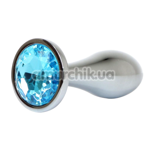 Анальная пробка с голубым кристаллом Exclusivity Jewellery Silver Straight Plug L, серебряная - Фото №1