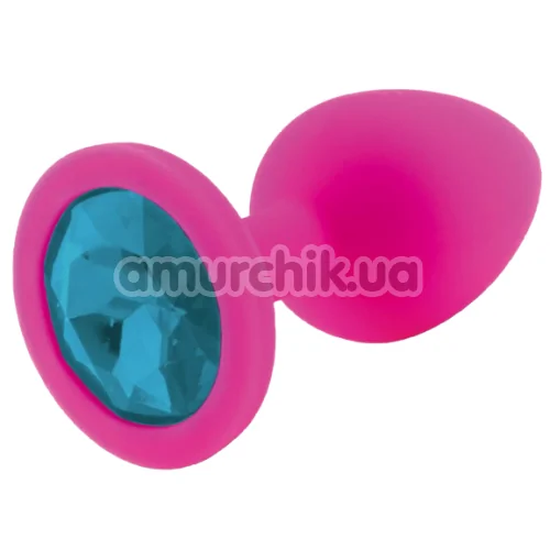 Анальна пробка з блакитним кристалом RelaXxxx Silicone Plug Medium, рожева - Фото №1