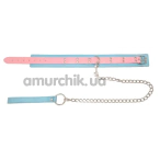 Ошейник с поводком DS Fetish Double Color, голубой - Фото №1