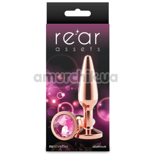 Анальна пробка з рожевим кристалом Rear Assets Metal Plug M Tapered, рожево-золота