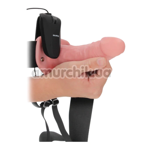 Полый страпон с вибрацией Realrock Vibrating Hollow Strap-On 6, телесный