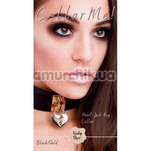 Нашийник з золотим замочком Kinky Diva Collar Me! Heart-Lock-Key Collar, чорний