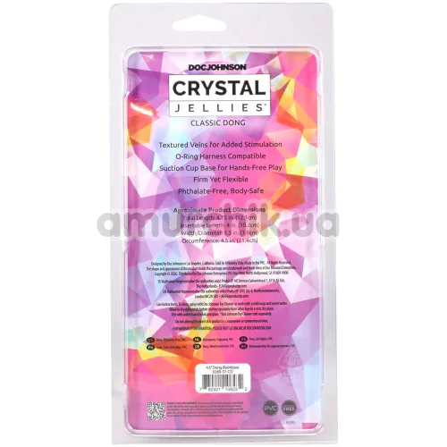 Фалоімітатор Doc Johnson Crystal Jellies Classic Dong 4.5, різнокольоровий