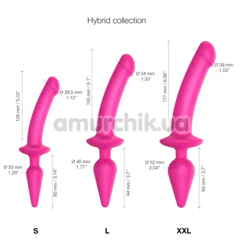 Фаллоимитатор с анальной пробкой Strap-On-Me Switch Plug-In Dildo L, розовый