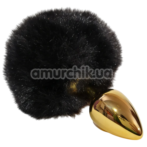 Анальна пробка з чорним хвостиком Alume Metal Plug With Tail S, золота