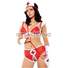 Костюм медсестры Love Party Sexy Nurse: бюстгальтер + трусики-шортики + чепчик + сумочка - Фото №1