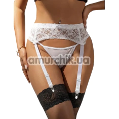 Комплект Star Night Lace Garter Belt With Thong, белый: пояс для чулок + трусики-стринги - Фото №1