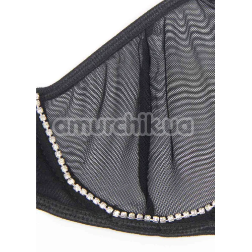 Комплект Star Night Luxury Rhinestone Lingerie Set, чорний: бюстгальтер + трусики-стрінги + корсет