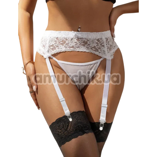 Комплект Star Night Lace Garter Belt With Thong, білий: пояс для панчіх + трусики-стрінги - Фото №1
