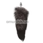 Анальная пробка с черно-серым хвостиком Tantalizing Foxy Anal Plug, серебряная - Фото №1
