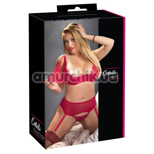 Комплект Cottelli Lingerie Set 221263334, красный: бюстгальтер + трусики с подвязками для чулок