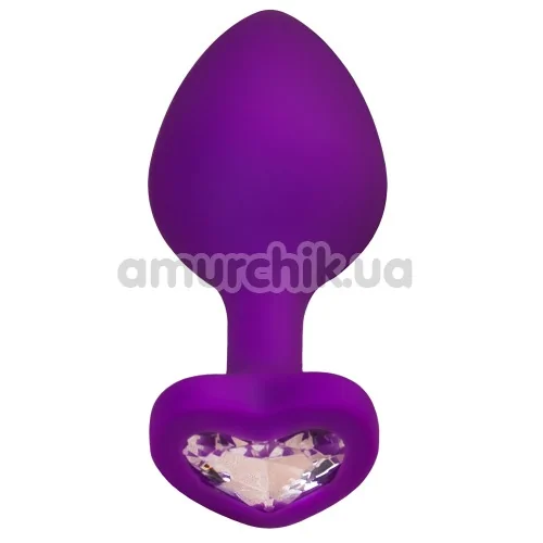 Анальна пробка з прозорим кристалом ToDo Anal Plug Diamond Heart M, фіолетова