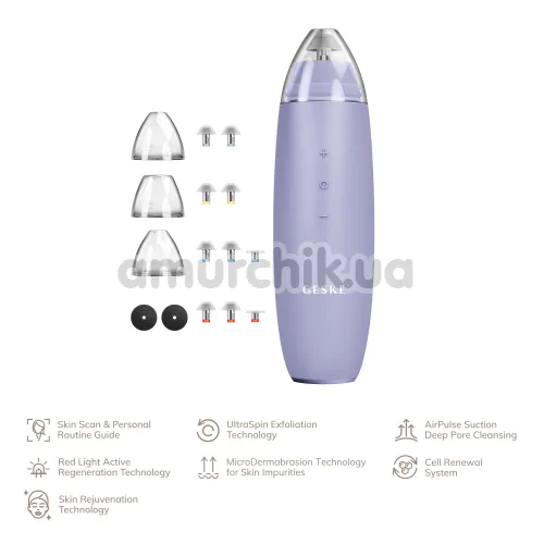 Микродермабразионное устройство для удаления черных точек Geske MicroDermabrasion Blackhead Remover 7 in 1, сиреневое
