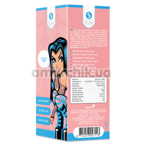 Кліторальний вібратор Shots S-Line Sweet Vibrating Pussy Bullets Heart To Get, блакитний