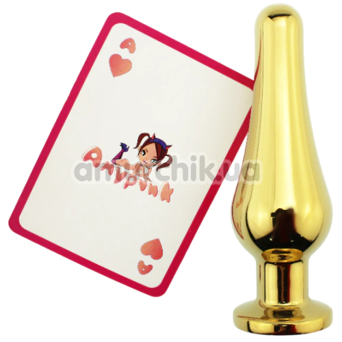 Анальная пробка с розовым кристаллом SWAROVSKI Long Gold Pink Diamond Medium, золотая