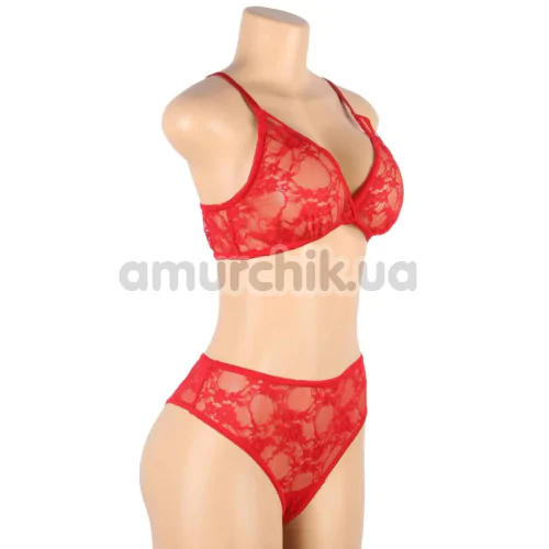 Комплект Star Night Lace Lingerie With Long Gloves, красный: бюстгальтер + трусики + перчатки