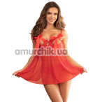 Комплект Star Night Bow-Knot Hollow Out Babydoll Set, червоний: пеньюар + трусики - Фото №1