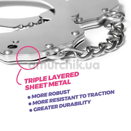 Наручники с розовым мехом Crushious Spangle, серебряные