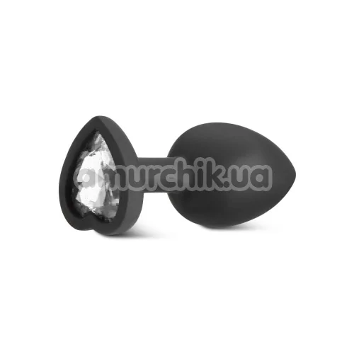 Анальна пробка з прозорим кристалом Silicone Jewelled Butt Plug Heart Small, чорна