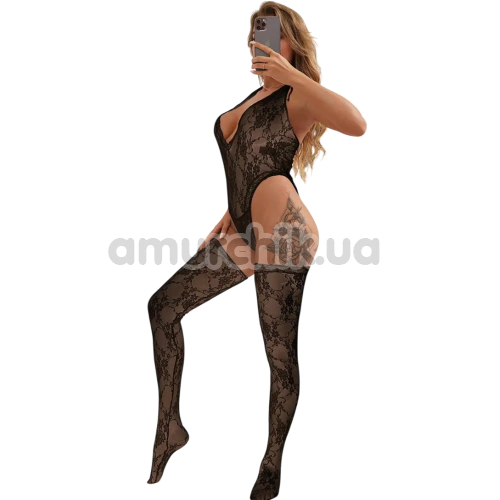 Комплект Star Night Sexy Sleeveless Floral Lace Set, чорний: боді + панчохи