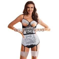 Костюм покоївки Star Night Sexy Maid Lace Set, чорно-білий: боді + фартук + підв'язки - Фото №1