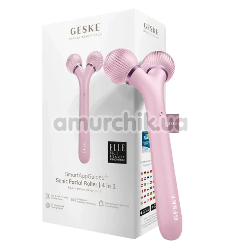 Ультразвуковой массажер для лица Geske Sonic Facial Roller 4 in 1, светло-розовый