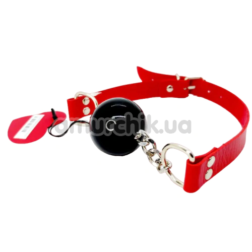 Кляп DS Fetish PU Chain M, червоно-чорний - Фото №1